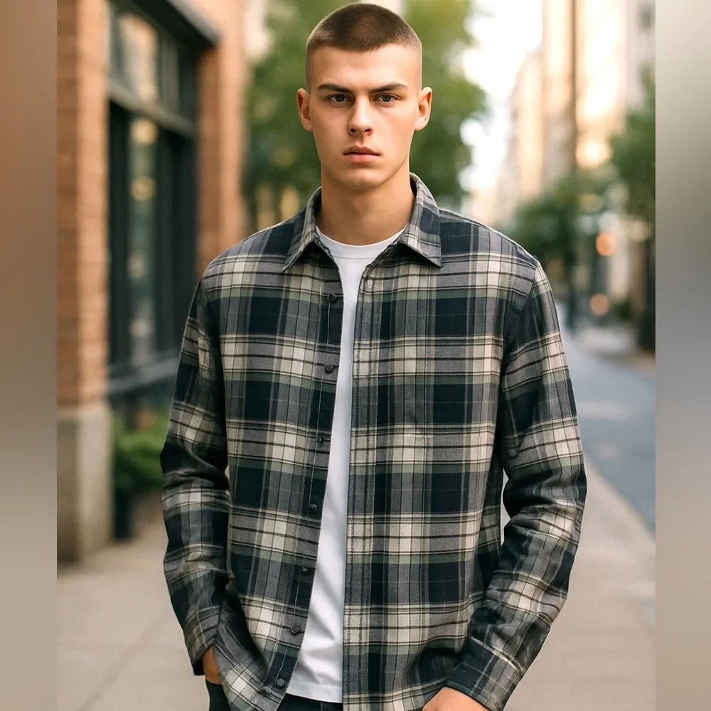 Men’s Banana Republic Plaid Shirt - Black and Cream